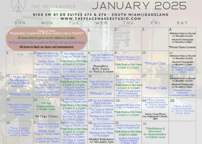 January workshop, yoga, event Calendar in Miami